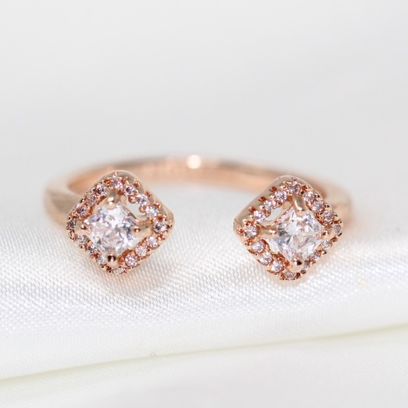 PANDORA 14K Rose Gold Square Sparkle Open Ring - size 5.5 - Picture 7 of 7